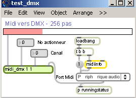 Patch Max/MSP permettant de gérer des actionneurs DMX.