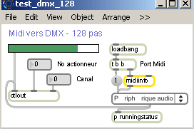 Patch Max permettant de gérer des actionneurs DMX.