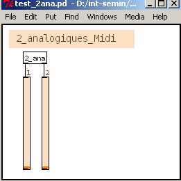 Patch Pure-Data pour module deux entrees analogiques Interface-Z. Télécharger le fichier 2-ana.pd