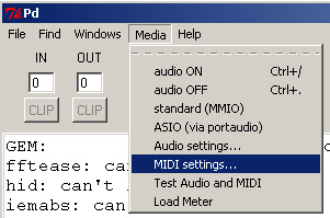 Configuration Midi en PureData.